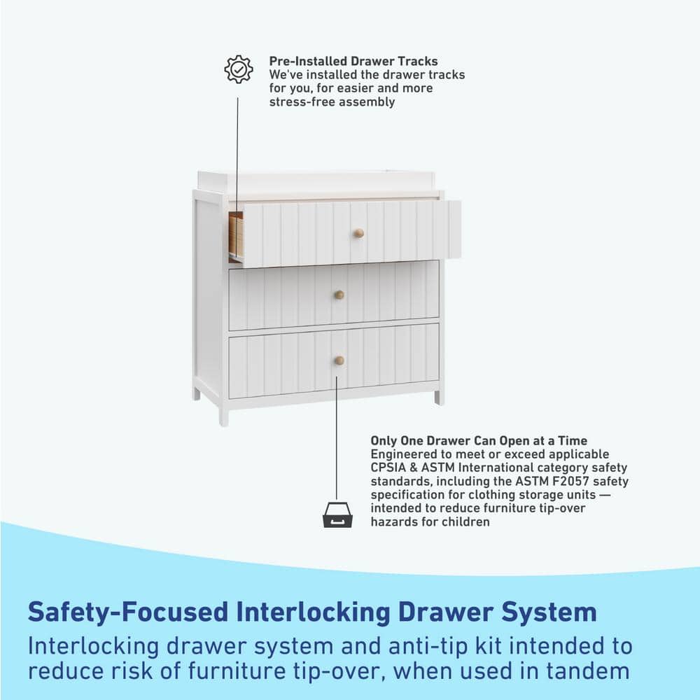 White 3-Drawer Chest with Changing Table Topper
