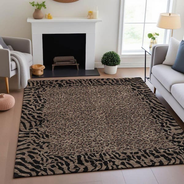 Mayfield Premium Machine Washable Abstract AMF1230 Brown 3 ft. x 5 ft. Area Rug