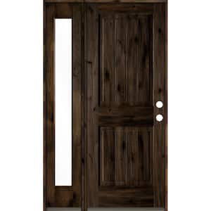 46 in. x 80 in. Rustic Knotty Alder 2 Panel Left-Hand/Inswing Clear Glass Black Stain Wood Prehung Front Door w/Sidelite