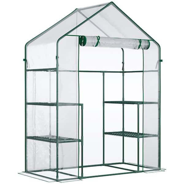 White 56.4 in. W x 28.8 in. D x 76.8 in. H Walk-in Greenhouse Kit, Portable Greenhouse with 3 Tier Shleves, Roll-Up Door