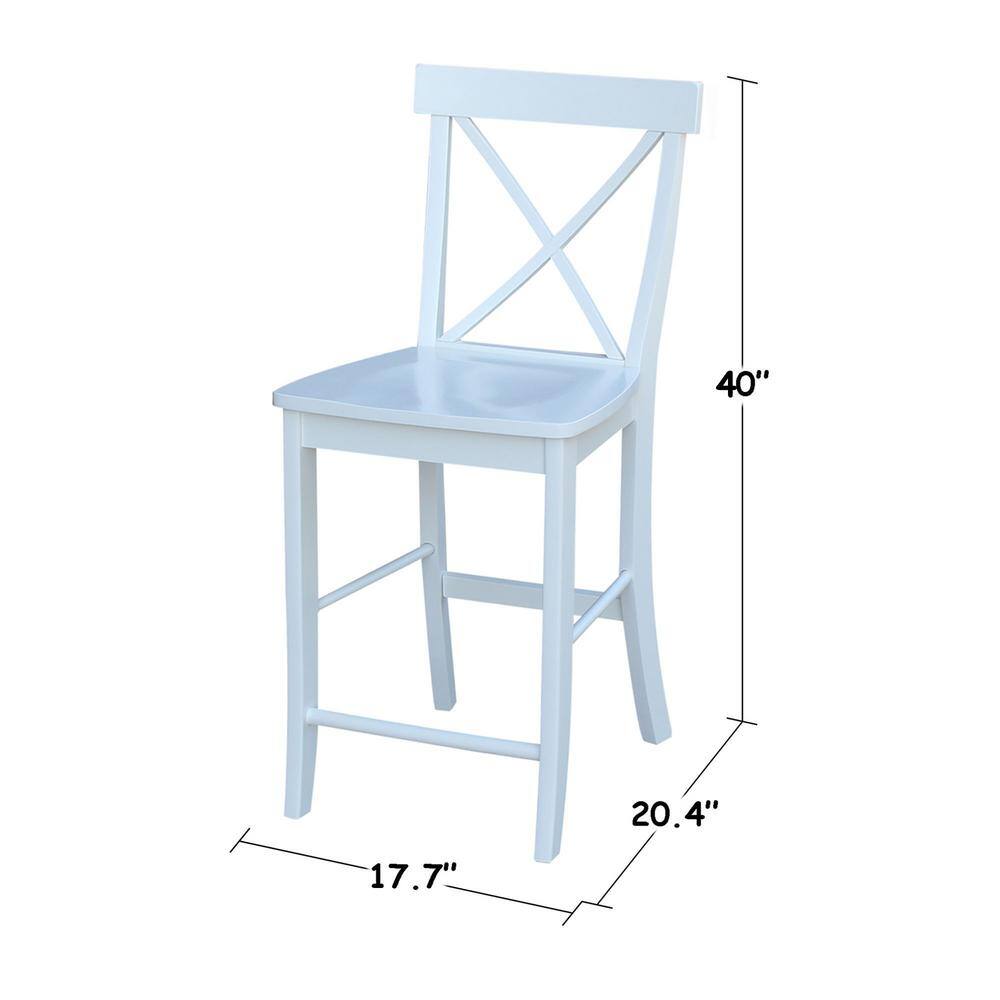 White Solid Wood Round Counter Height Table with 2 X-Back Stools