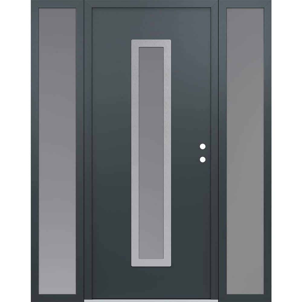 A11 64 in. x 80 in. Silver P Left-Hand/Inswing Frosted Glass Anth/Anth 2 Sidelite Steel Prehung Front Door price history on PriceWatchPro