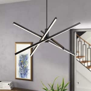 Calvin 24-Watt 4-Light Integrated LED Black Bar Chandelier with Metal Shade