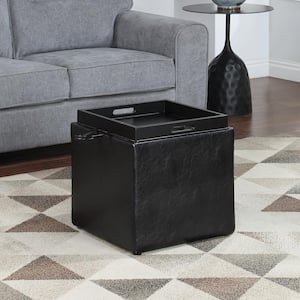 Designs4Comfort Park Avenue Black Faux Leather Storage Ottoman with Stool and Reversible Tray