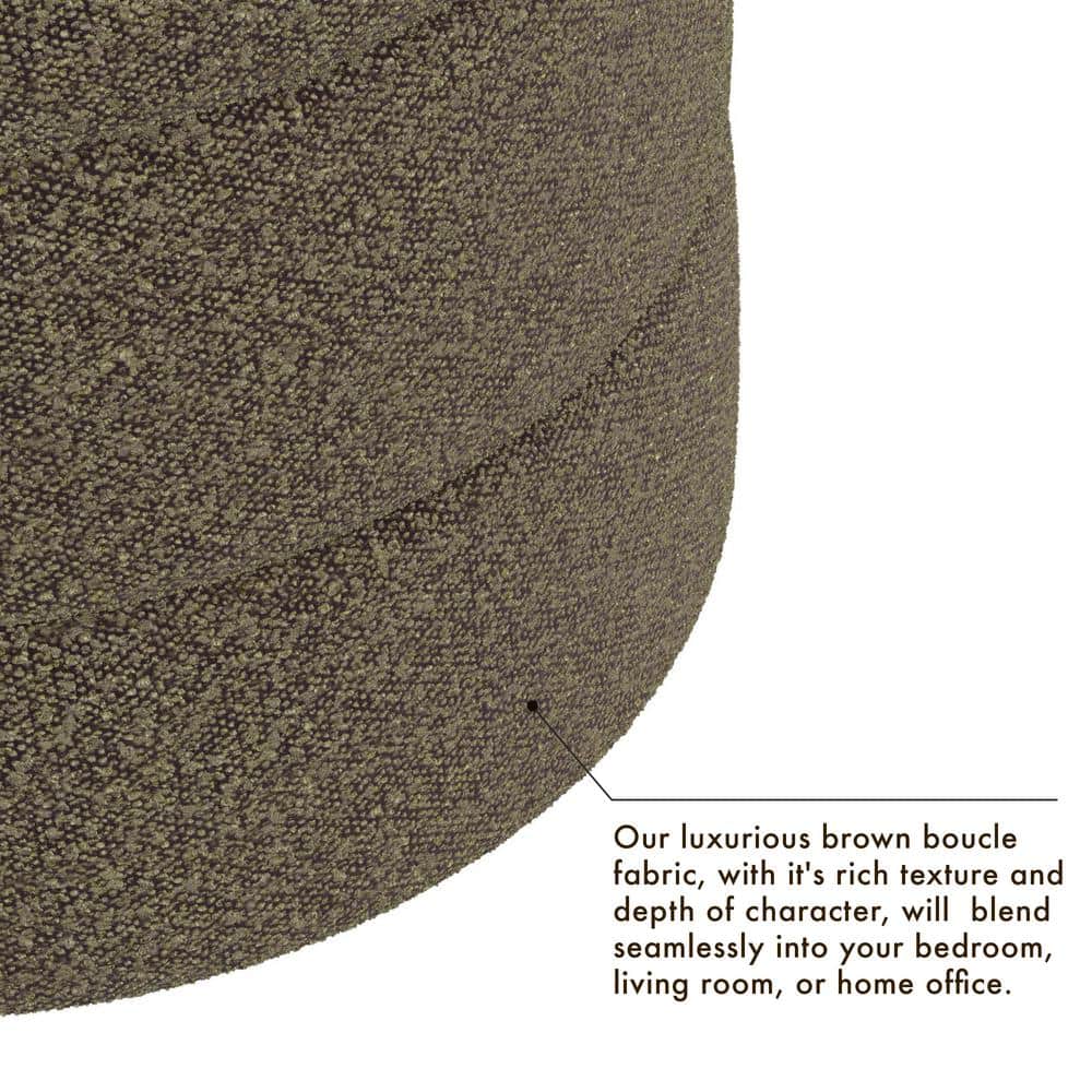 Dark Brown Boucle Round Accent Ottoman