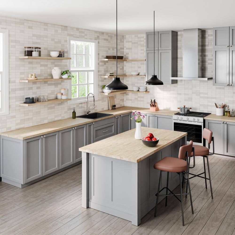 4 ft Unfinished Hevea Solid Wood Butcher Block Countertop with Square Edge