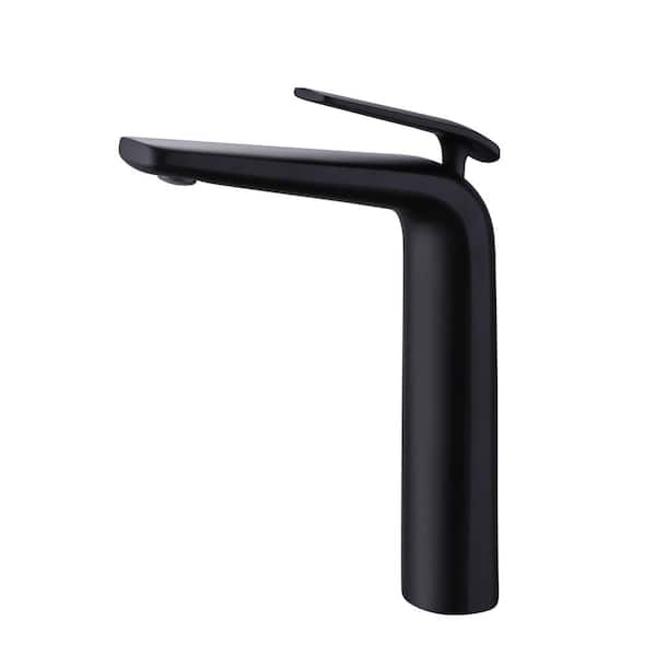 FLG Single Handle Bathroom Vessel Sink Faucet Single Hole Modern Brass High Tall Faucets in Matte Black