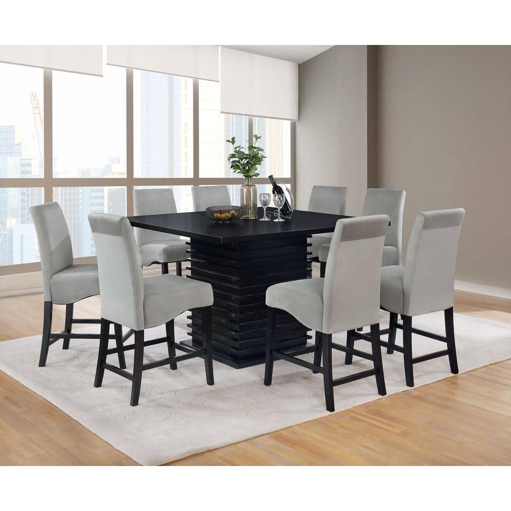 Flared Back Upholstered Counter Height Chairs in Gray and Black