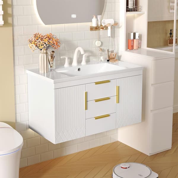 Aoibox 36 in. Wall Mounted White Bath Vanity with White