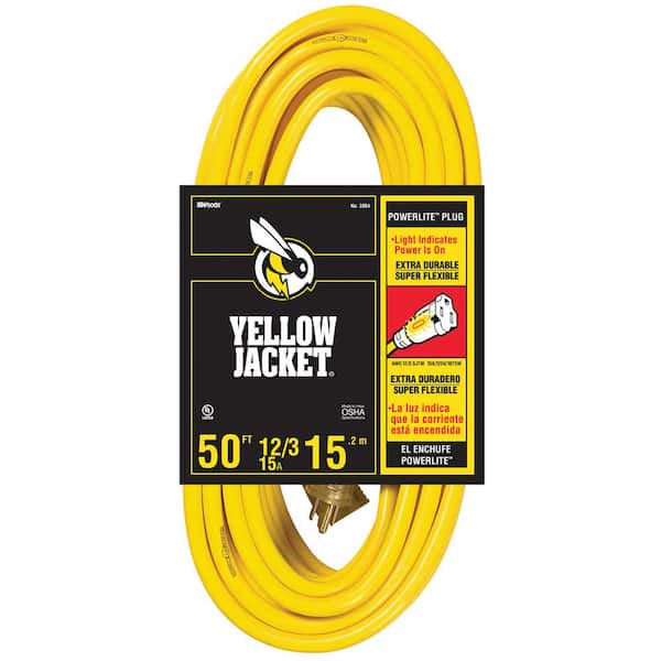 Yellow Jacket 50 ft. 12/3 SJTW Premium Outdoor Heavy-Duty Extension Cord with Power Light Plug