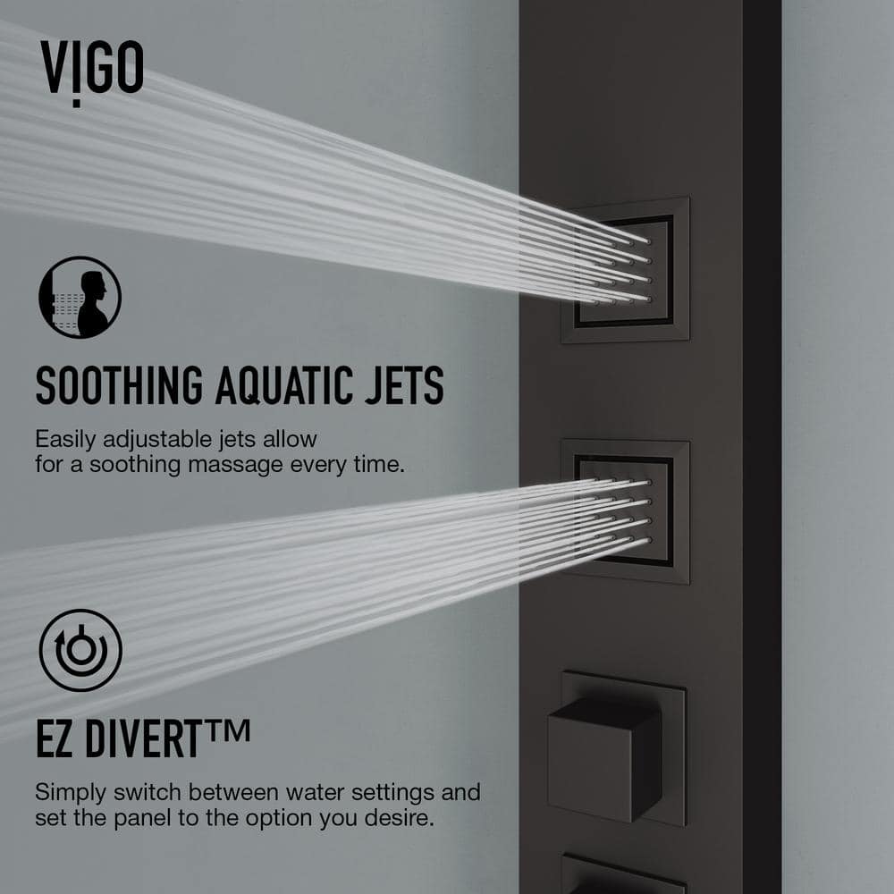 Sutton Matte Black 58" Shower Panel with Hand Shower and Jets