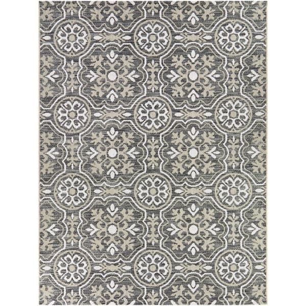 Gray 8 ft. x 10 ft. Neutral Tiles Indoor/Outdoor Area Rug