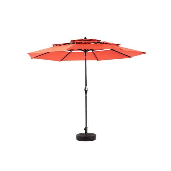 Unbranded 10 ft. Aluminium Market Patio Umbrella, 3-Tier Auto-Tilt Umbrella, in Orange for Backyard, Poolside, Lawn and Garden