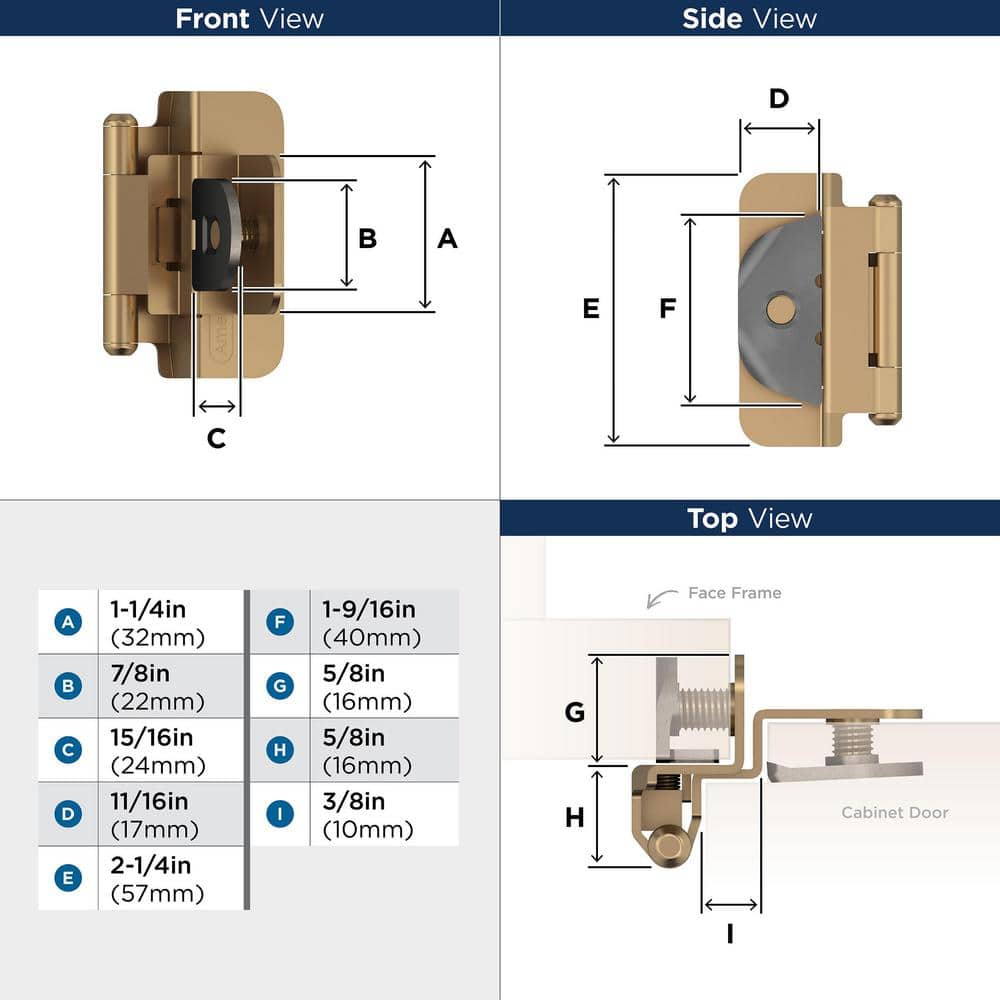 Champagne Bronze 3/8 in. (10 mm) Inset Double Demountable, Cabinet Hinge (2-Pack)