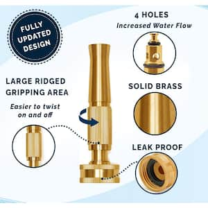 Solid Brass Heavy-Duty Twist Garden Hose Nozzle, Adjustable Power Sprayer, Fits Standard Hoses, Garden Sprayer (2-Pack)