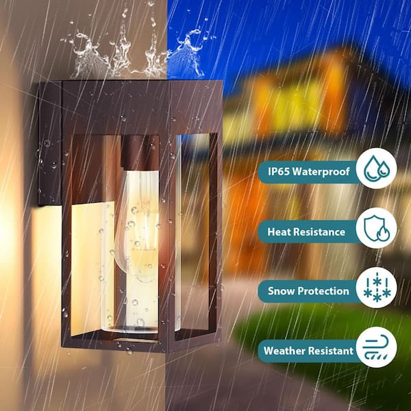 10.2 in. Caramel Modern Porch Lights Outdoor Hardwired Wall Lantern Sconce with No Bulbs Included (1-Pack)