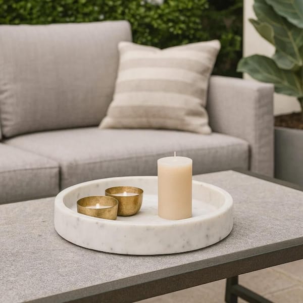 Modern White Round Marble 13 in. Decorative Bowl