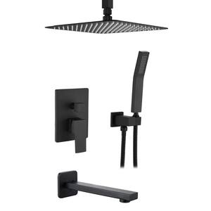 Narmada 3 Function Wall Mount Shower System with Shower Head, Tub Spout and Hand Shower in Matte Black