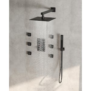 Luxury 3-Spray Patterns Thermostatic 12 in. Wall Mount Rainfall Dual Shower Heads with 6-Jet(Valve Included)