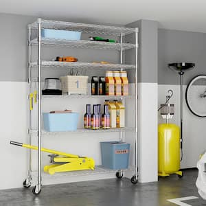 5 Tiers Steel Adjustable Garage Storage Shelving Unit in Chrome (46.06 in. W x 81.88 in. H x 17.71 in. D)