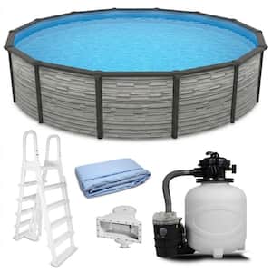 Montilla 18 ft. Round 52 in. Deep Above Ground Pool Package with 6 in. Top Seats, Sand Filter, Ladder, Skimmer, Liner