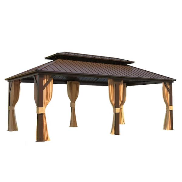 12 ft. x 18 ft. Hardtop Gazebo with Galvanized Steel Double Roof and Aluminum Frame and with Premium Curtain and Netting