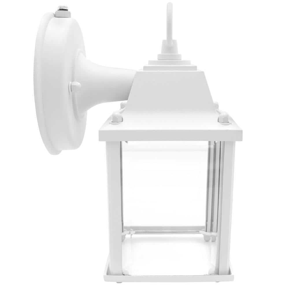 White Aluminum LED Lantern with Clear Glass and Dusk-to-Dawn Sensor