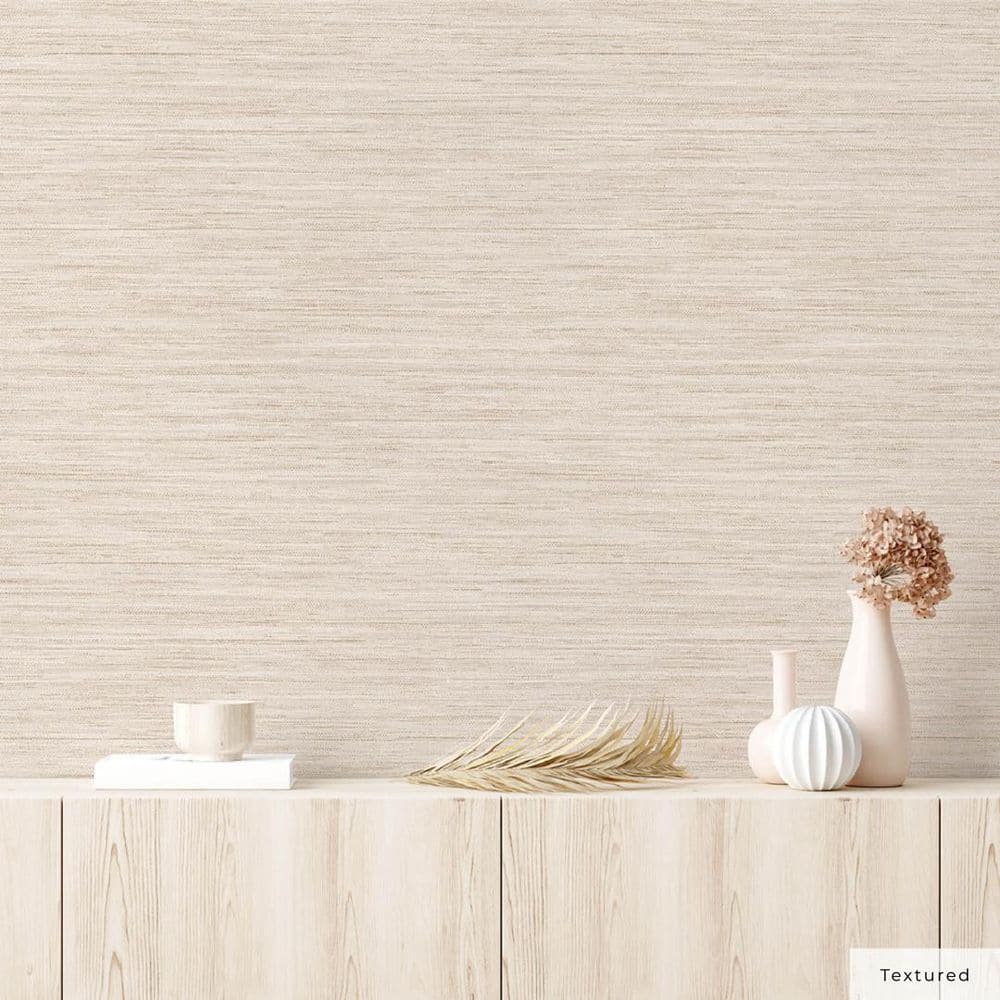 Ecru Faux Grasscloth 3D Peel and Stick Wallpaper Roll