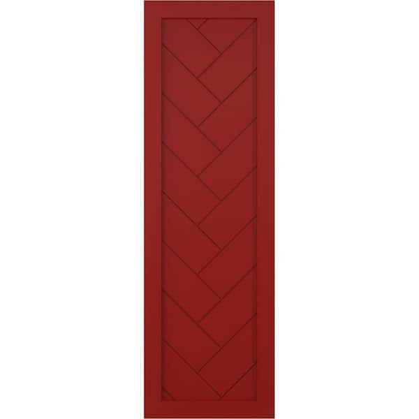 Ekena Millwork 12 in. x 32 in. PVC True Fit Single Panel Herringbone Modern Style Fixed Mount Board & Batten Shutters Pair in Fire Red
