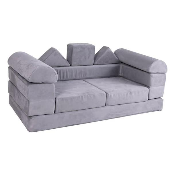 Costway Gray Kids Modular Play Couch Play Set with Suede Fabric Cover High-Density Foam