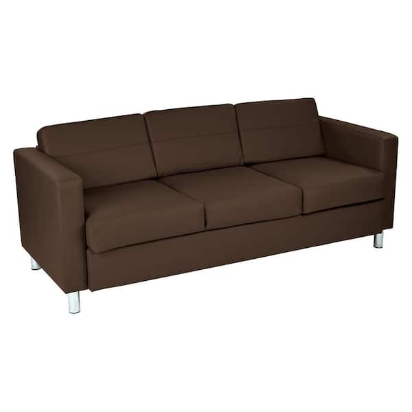 OSP Home Furnishings Pacific 72.5 in. Java Faux Leather 3-Seater Lawson Sofa with Removable Cushions