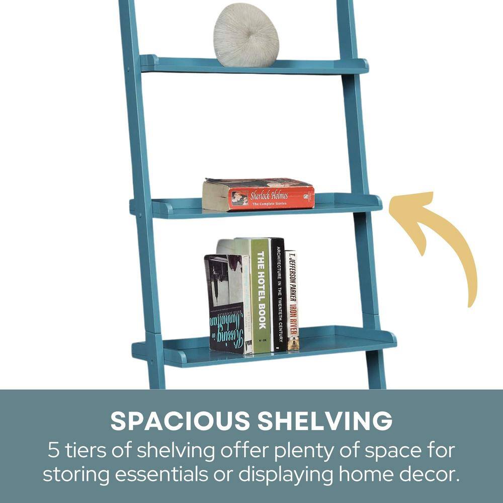 Blue Pine Wood 5-Tier Bookshelf Ladder