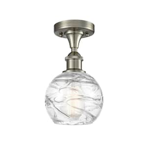 Athens Deco Swirl 6 in. 1-Light Brushed Satin Nickel Semi-Flush Mount with Clear Deco Swirl Glass Shade