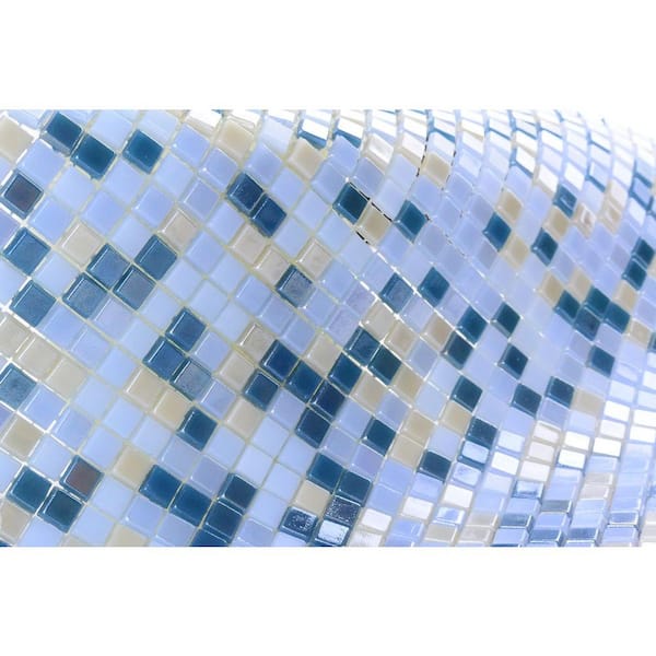 Galaxy Iridescent White and Blue 12 in. x 12 in. Square Glass Mosaic Wall Pool Floor Tile (2 sq.ft/Case)