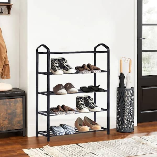 Kahomvis 31 in. H 15-Pair 5-Tier Black Plastic Shoe Rack, Sturdy Shoe Shelf Storage for Bedroom, Entryway and Hallway