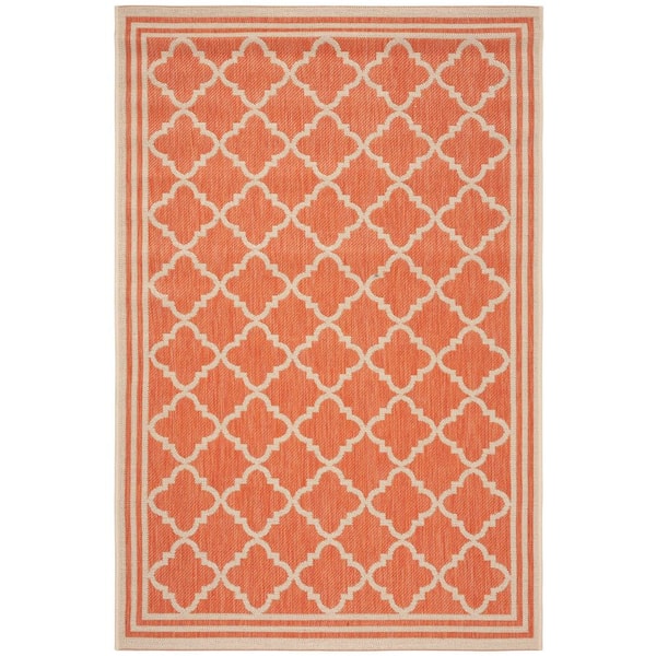 SAFAVIEH Beach House Rust/Cream Doormat 3 ft. x 5 ft. Border Trellis Indoor/Outdoor Patio Area Rug