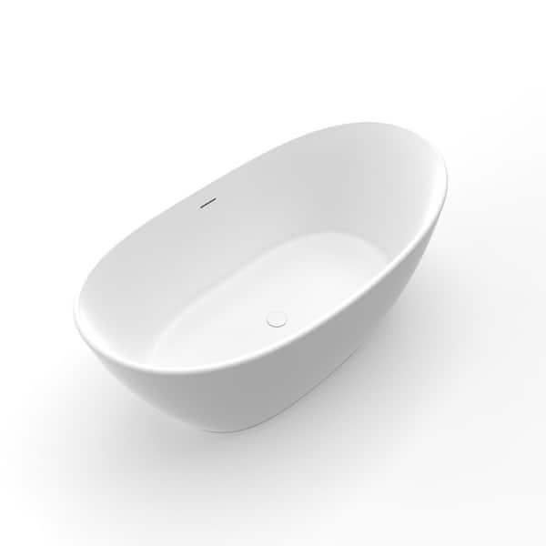 Moray 61 in. x 31.5 in. Solid Surface Stone Resin Flatbottom Freestanding Bathtub Soaking Bathtub in Matte White