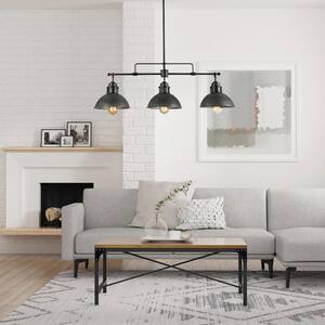 3-Light Industrial Black Dome Island Chandelier Modern Farmhouse Linear Barn Pendant with Rustic Brushed Gray Shades