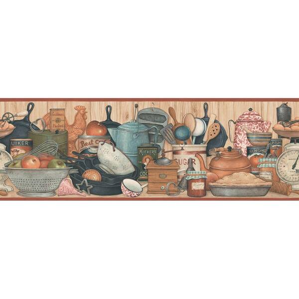 The Wallpaper Company 9.25 in. x 15 ft. Earth Tone Kitchen Shelf Border