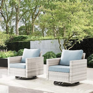 Valenta 2-Person Light Gray Wicker Outdoor Glider with Baby Blue Cushion