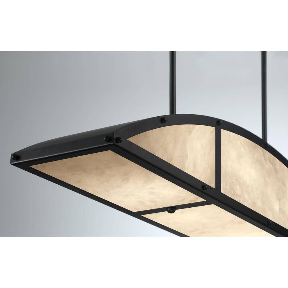 Matte Black 4-Light Linear Chandelier with Natural Alabaster Shade