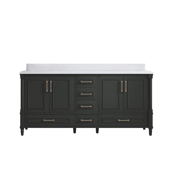 Willow Collections Hudson 72 in. Double Sink Freestanding Black Top Bath Vanity with White Qt. Top Unassembled