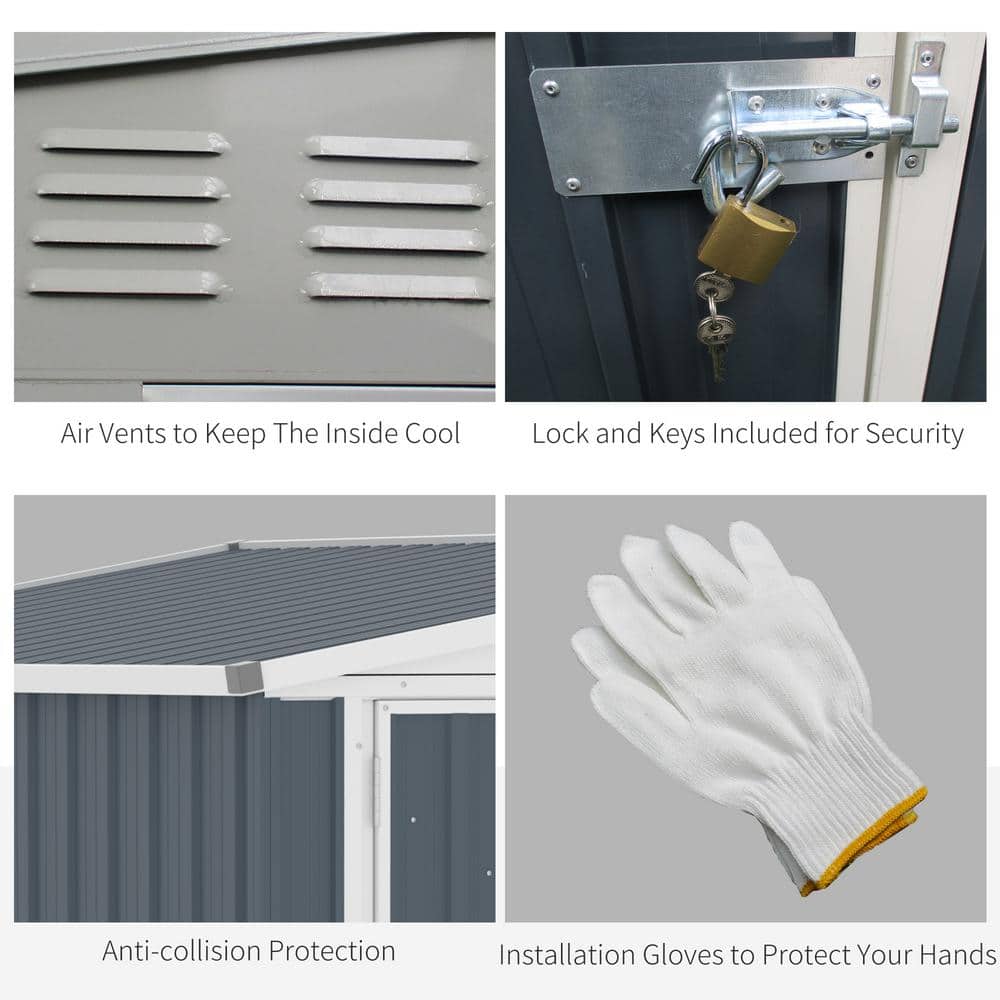 4' x 8' Gray Metal Lean-to Storage Shed with Windows