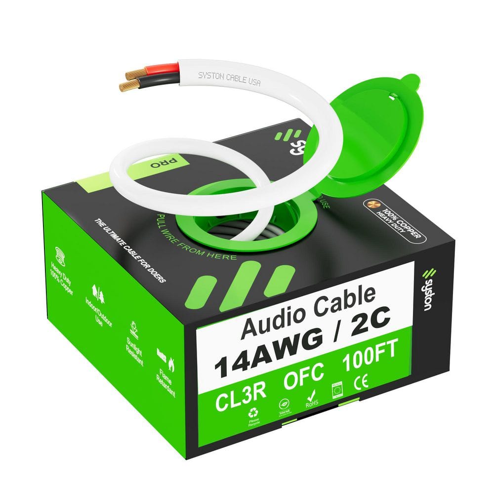 100 ft. 14/2 White Stranded Oxygen Free Copper CL3R CMR FT4 Audio Loud Speaker Wire Indoor in-Wall Outdoor UV Resistant price history on PriceWatchPro