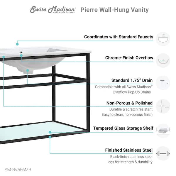 Pierre 35.4 in. W x 23.6 in. H Vanity in Matte Black with Ceramic Vanity Top in White with White Basin