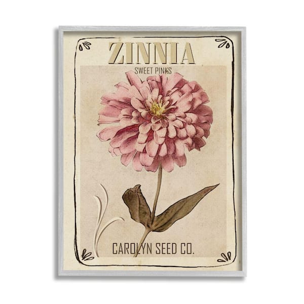 Stupell Industries Sweet Pink Zinnia Florals Vintage Seed Packet By Studio W Framed Print Nature Texturized Art 16 in. x 20 in.