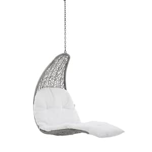 Landscape Gray Outdoor Patio Light Hanging Chaise Lounge Swing Chair in with White Cushion