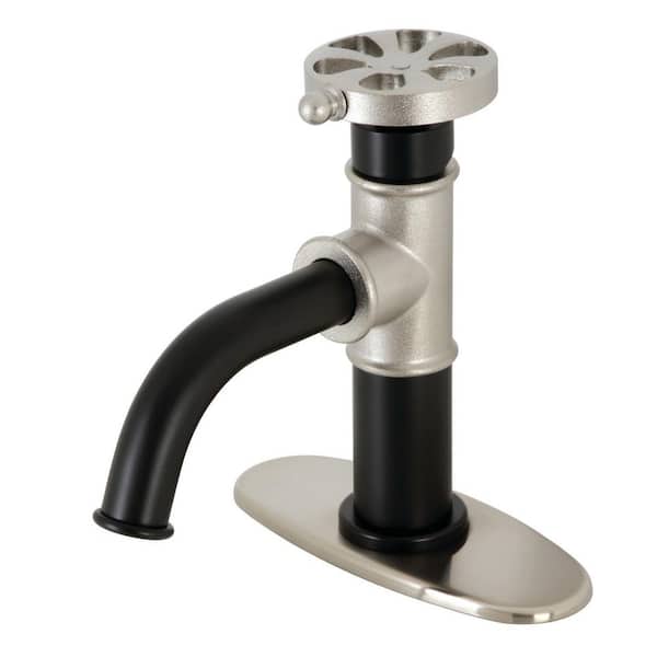 Kingston Brass Belknap Single-Handle Single-Hole Bathroom Faucet with Push Pop-Up and Deck Plate in Matte Black/Brushed Nickel