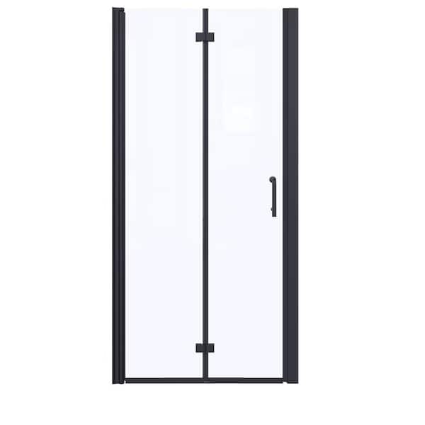 Unbranded 30 in. W x 72 in. H Bi-Fold Semi-Frameless Shower Doors in Matte Black with Clear Glass