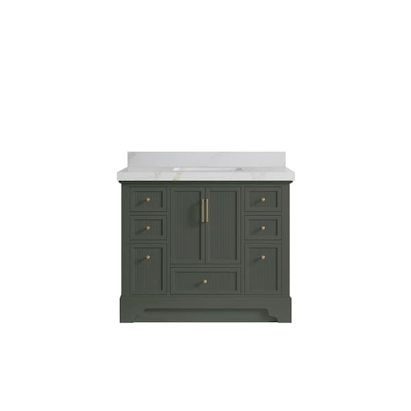 Willow Collections Alys 42 in. W x 22 in. D x 36 in. H Single Sink Bath Vanity in Pewter Green with 2 in. Calcutta Sienna Qt. Top